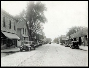 This photo depicts Harrison Street, circa 1940, looking south from around the 1700 block, just south of Locust Street.